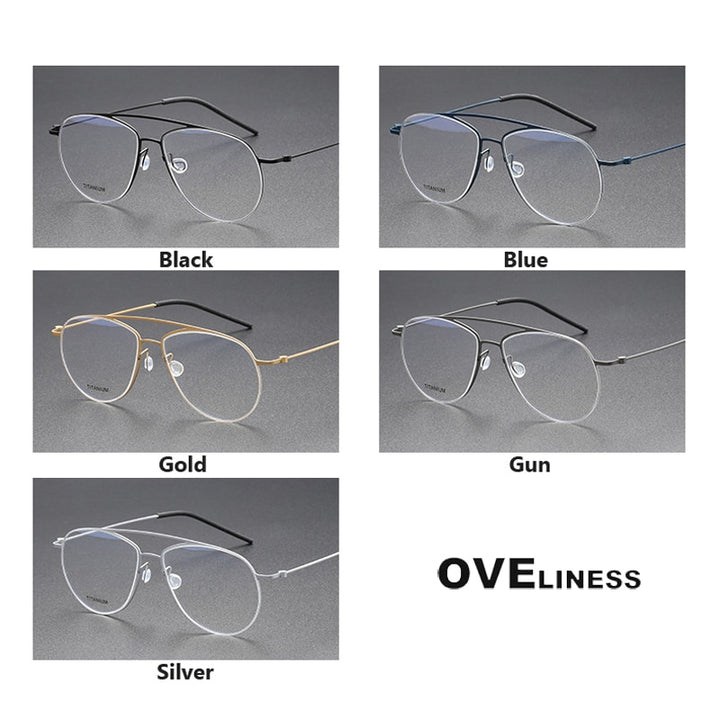 Oveliness Unisex Full Rim Square Double Bridge Screwless Titanium Eyeglasses 5507 Full Rim Oveliness   