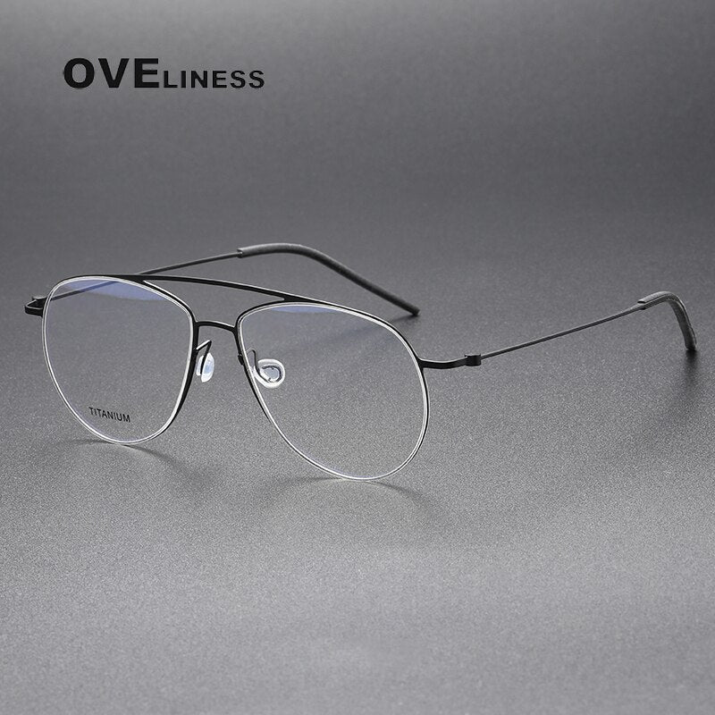 Oveliness Unisex Full Rim Square Double Bridge Screwless Titanium Eyeglasses 5507 Full Rim Oveliness black  