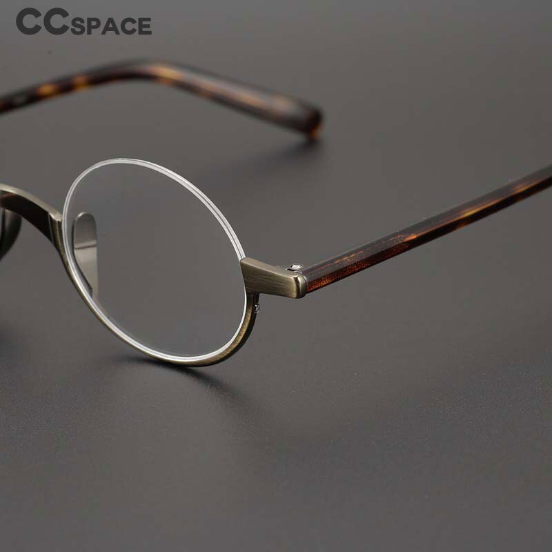 CCSpace Unisex Semi Rim Round Acetate Titanium Eyeglasses 53703 Semi Rim CCspace   