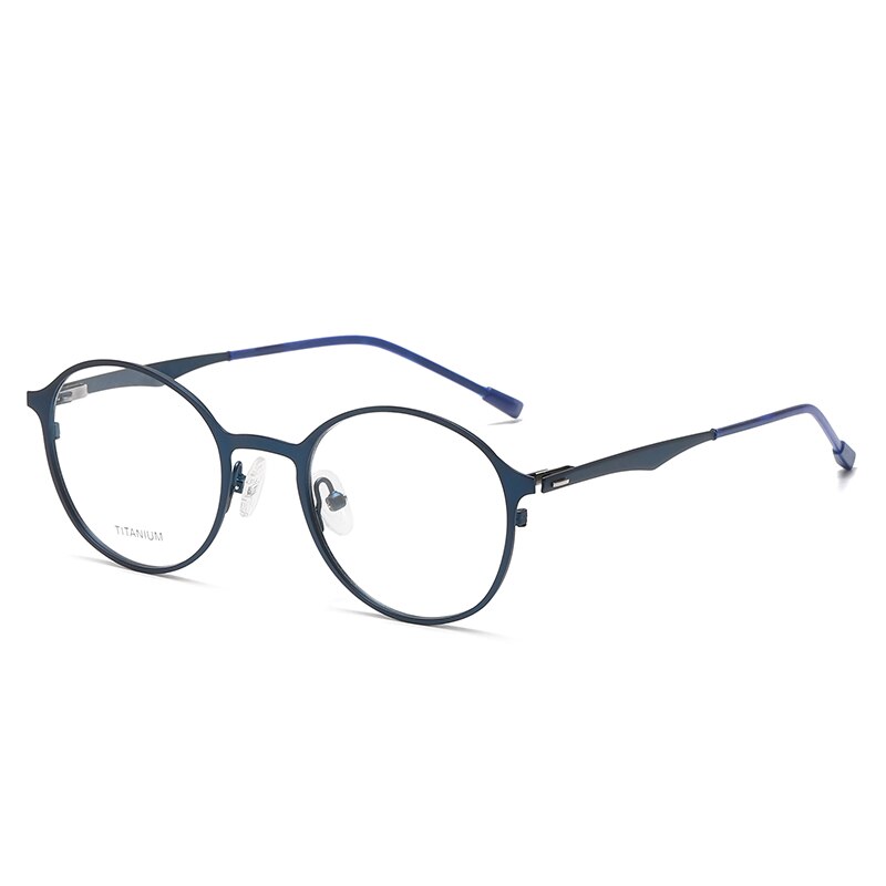 Reven Jate Unisex Full Rim Round Titanium Eyeglasses P8821 Full Rim Reven Jate dark blue  