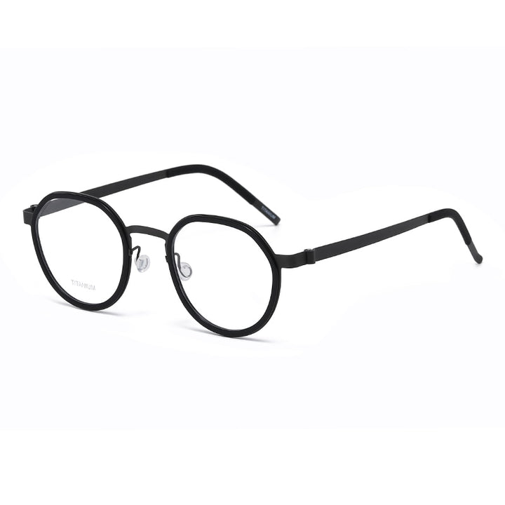 Reven Jate Unisex Full Rim Round Titanium Acetate Eyeglasses 9759 Full Rim Reven Jate black  