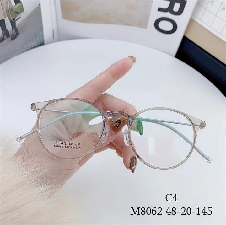 Katkani Unisex Full Rim Round Tr 90 Titanium Eyeglasses 8062 Full Rim KatKani Eyeglasses Transparent Tea  