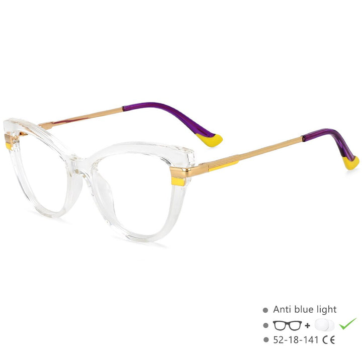 CCspace Women's Full Rim Square Cat Eye Tr 90 Titanium Eyeglasses 55706 Full Rim CCspace China ClearYellow 