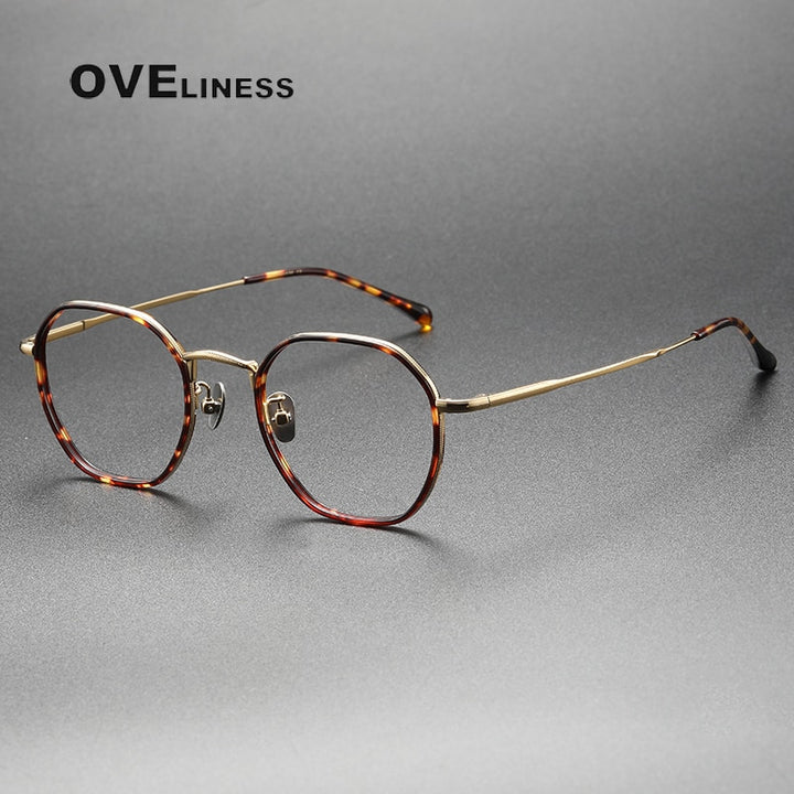Oveliness Unisex Full Rim Irregular Square Acetate Titanium Eyeglasses 8502 Full Rim Oveliness tortoise gold  