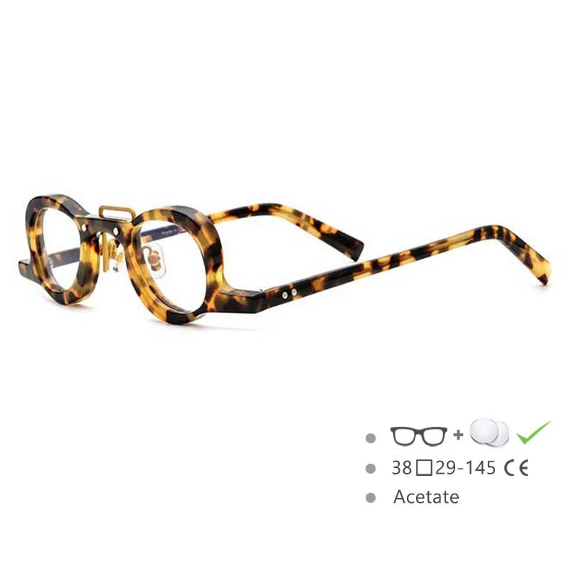 CCSpace Unisex Full Rim Small Round Double Bridge Acetate Eyeglasses 54565 Full Rim CCspace leopard China 