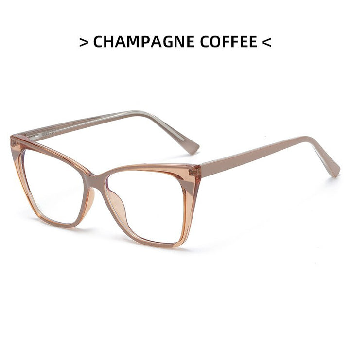 CCSpace Women's Full Rim Square Cat Eye Tr 90 Titanium Eyeglasses 53349 Full Rim CCspace China Champagne-Khaki 