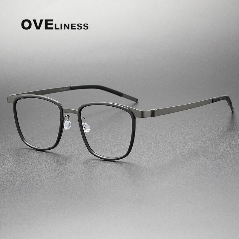 Oveliness Unisex Full Rim Square Screwless Titanium Eyeglasses 9717 Full Rim Oveliness black gun  