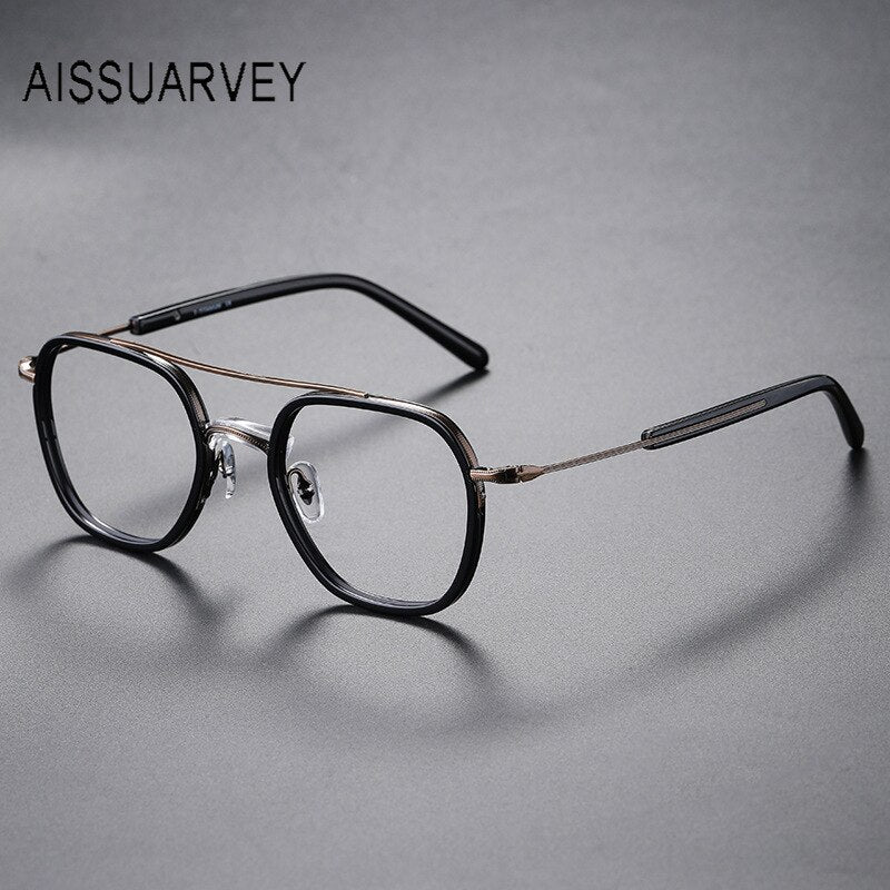 Aissuarvey Men's Eyeglasses Titanium Ip Acetate Double Bridge Full Rim 13.3g Full Rim Aissuarvey Eyeglasses black CN 