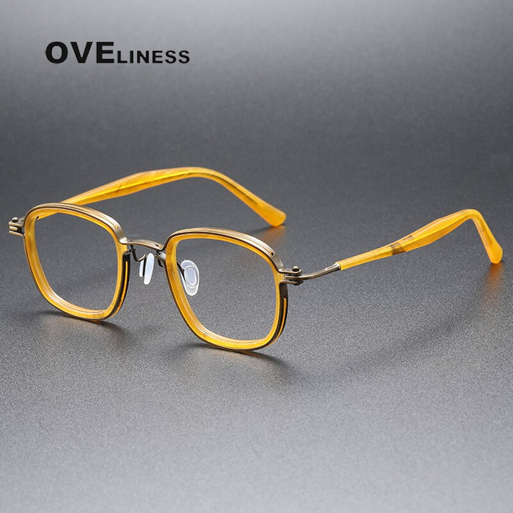 Oveliness Unisex Full Rim Round Square Acetate Titanium Eyeglasses 5863 Full Rim Oveliness yellow bronze  