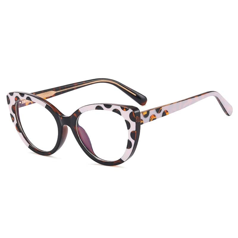 CCSpace Women's Full Rim Cat Eye Tr 90 Titanium Eyeglasses 55221 Full Rim CCspace China PinkLeopard 