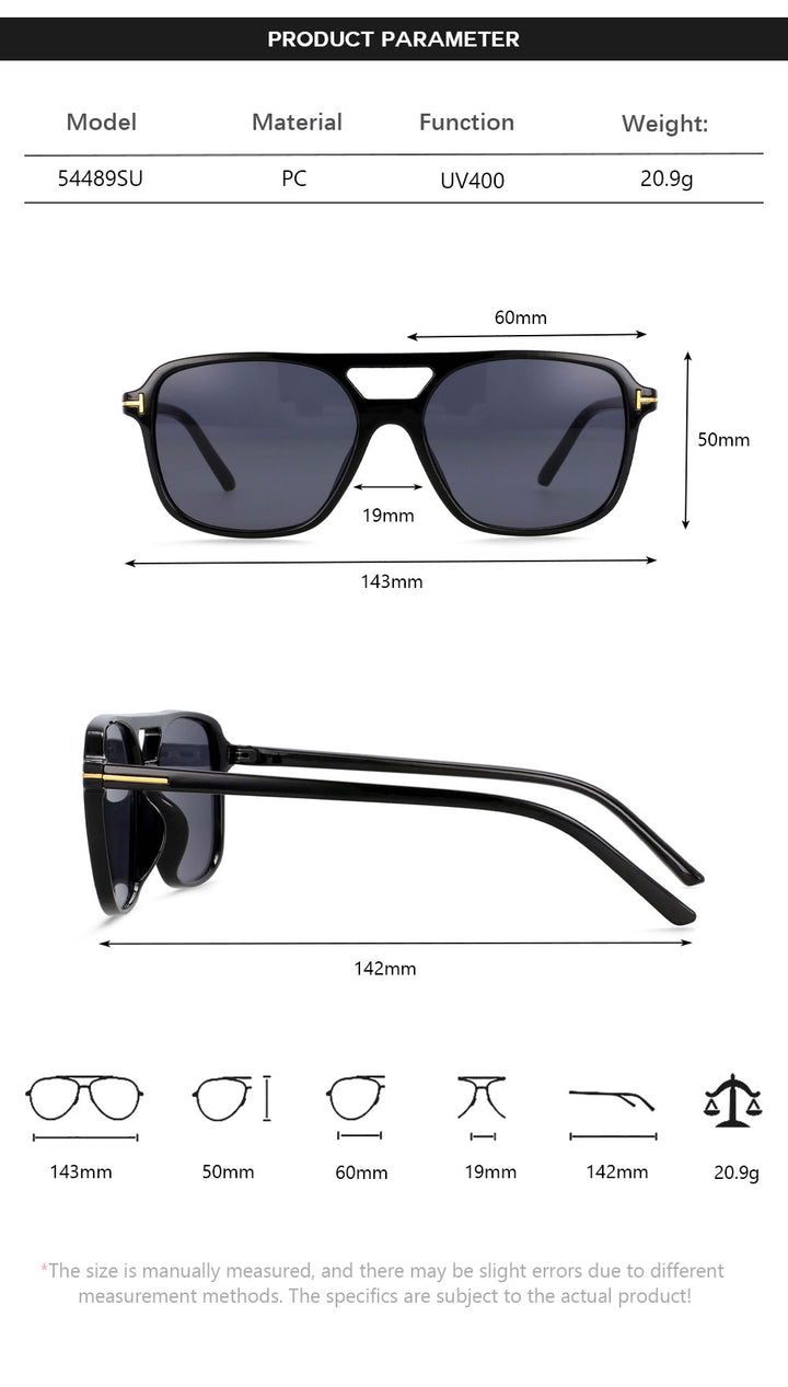 CCSpace Unisex Full Rim Square Double Bridge Resin Frame Sunglasses 54489 Sunglasses CCspace Sunglasses   