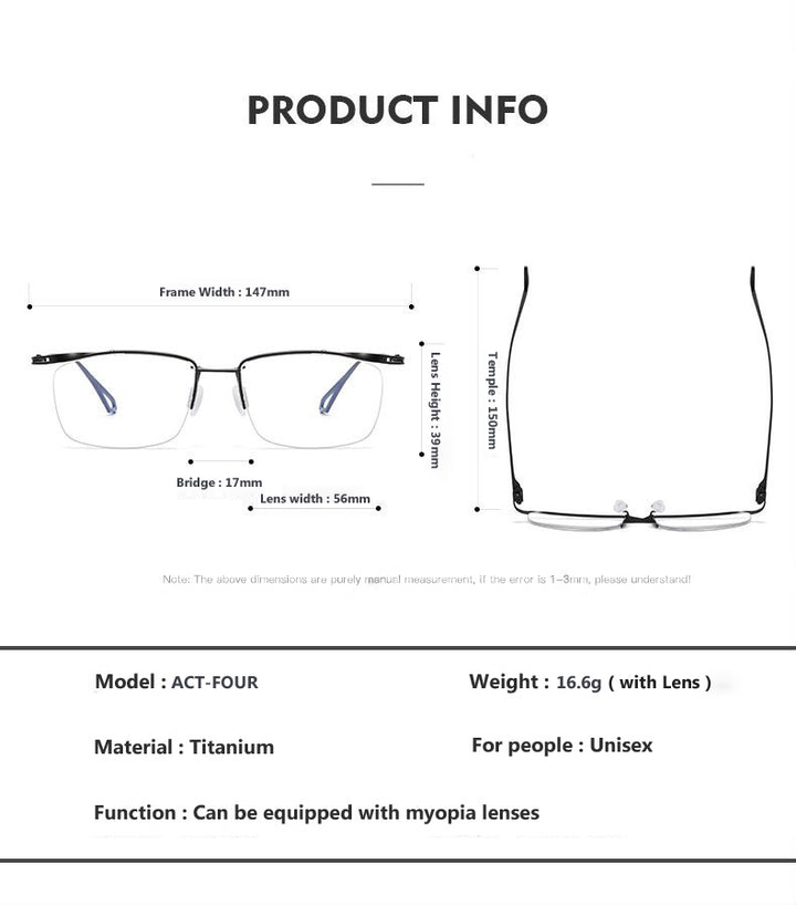 Oveliness Unisex Semi Rim Square Titanium Eyeglasses Actfour Semi Rim Oveliness   