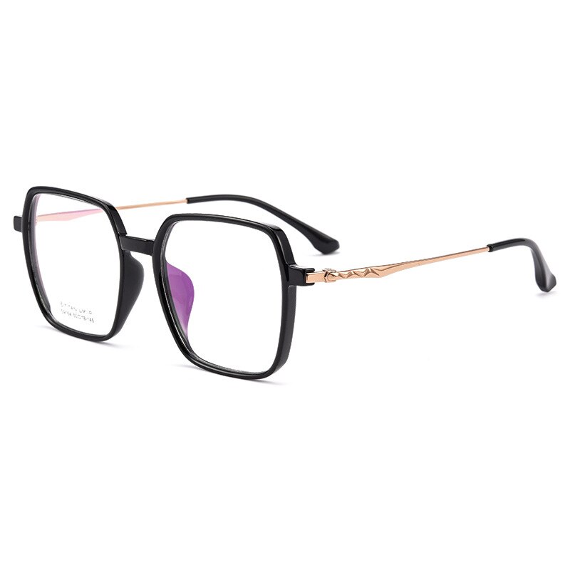 KatKani Unisex Full Rim Square TR 90 Resin β Titanium IP Frame Eyeglasses Full Rim KatKani Eyeglasses Black Gold  