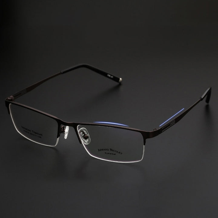 Handoer Unisex Semi Rim Rectangle Titanium Eyeglasses A1518 Semi Rim Handoer   