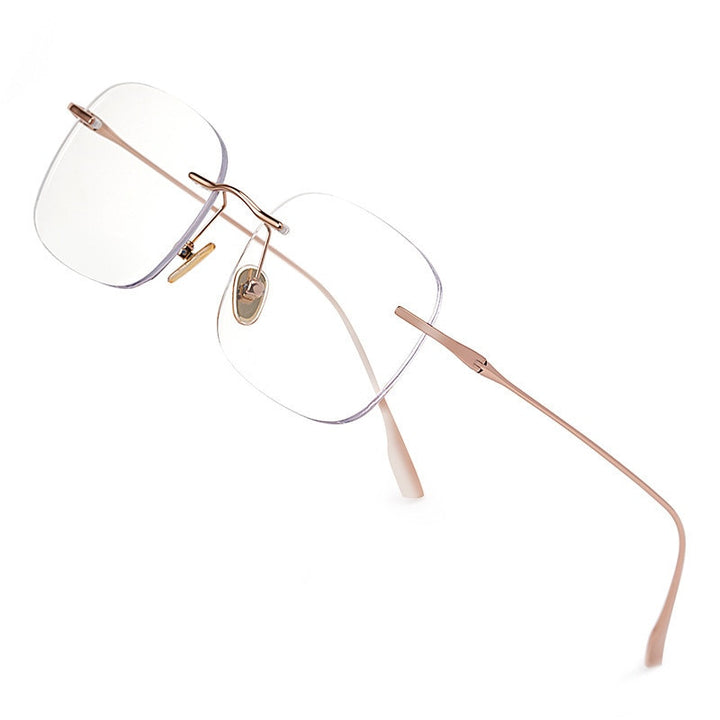 KatKani Unisex Rimless Polygon Round Titanium Frame Eyeglasses Rimless KatKani Eyeglasses   