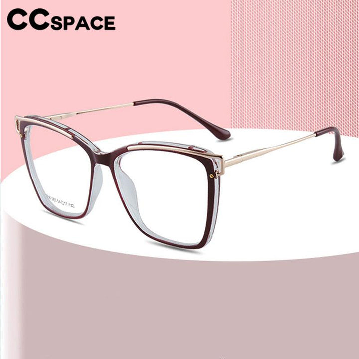 CCspace Women's Full Rim Square Tr 90 Titanium Eyeglasses 56794 Full Rim CCspace   