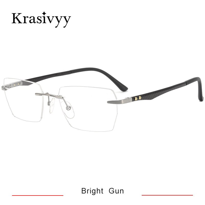 Krasivyy Men's Rimless Square Carbon Fiber Titanium Eyeglasses Kr16027 Rimless Krasivyy Bright  Gun  