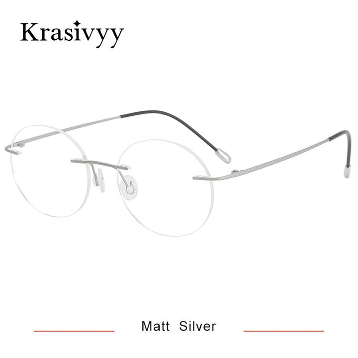 Krasivyy Unisex Rimless Round Titanium Eyeglasses Kr16012 Rimless Krasivyy Matt Silver  