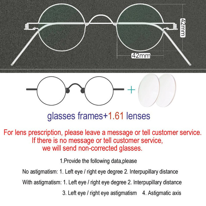 Yujo Unisex Full Rim Round Handcrafted Stainless Steel Customized Lens/ Diameter Eyeglasses Full Rim Yujo 42mm China 