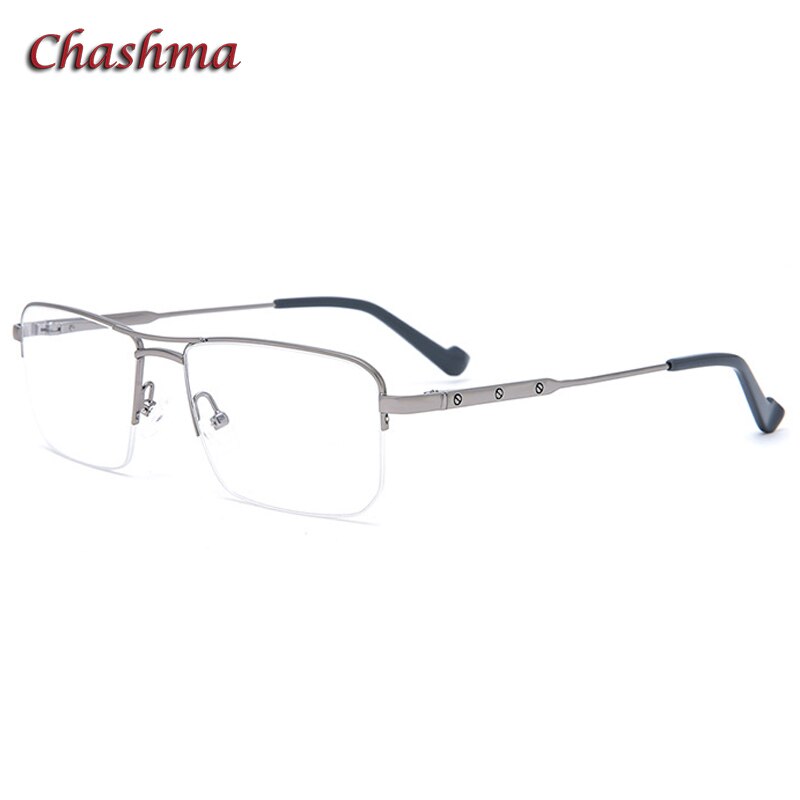 Chashma Men's Semi Rim Rectangle Spring Hinge Stainless Steel Frame Eyeglasses 3577 Semi Rim Chashma Gun Gray  