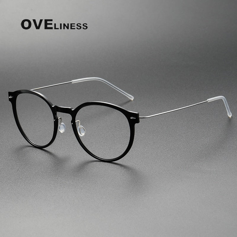 Oveliness Unisex Full Rim Round ScrewlessAcetate Titanium Eyeglasses 6603 Full Rim Oveliness black gun  
