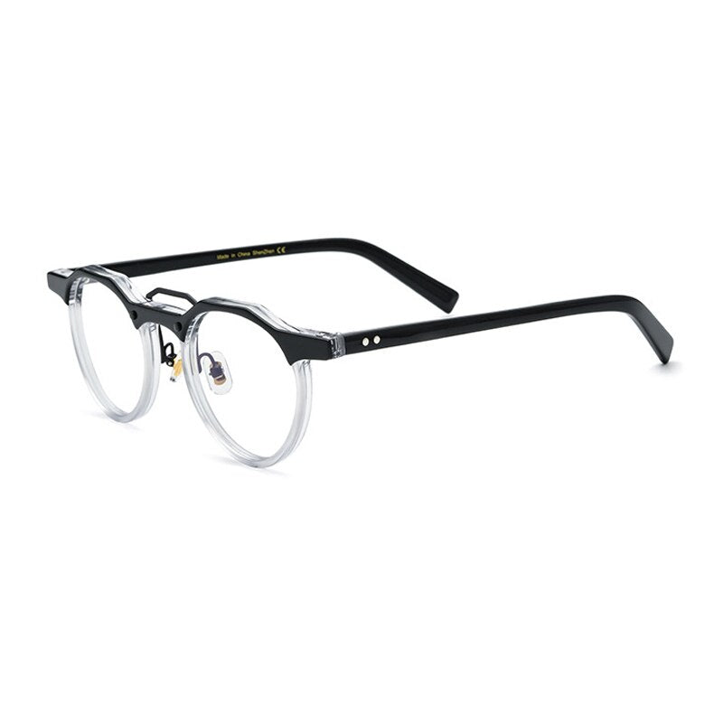 Gatenac Unisex Full Rim Round Acetate Double Bridge Frame Eyeglasses Gxyj816 Full Rim Gatenac Black Transparent  