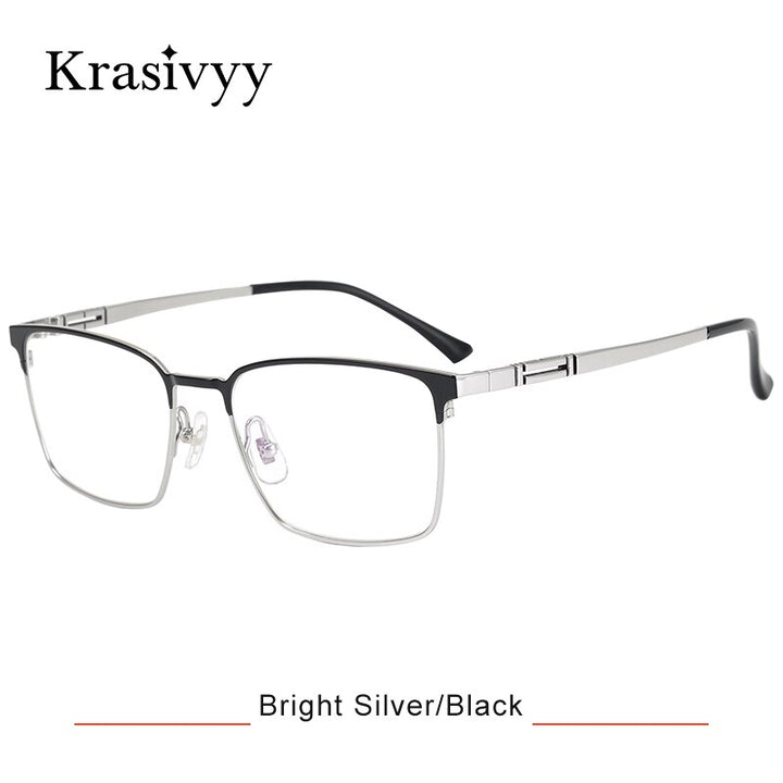 Krasivyy Men's Semi Rim Square Titanium Eyeglasses Semi Rim Krasivyy Bright Silver Black CN 