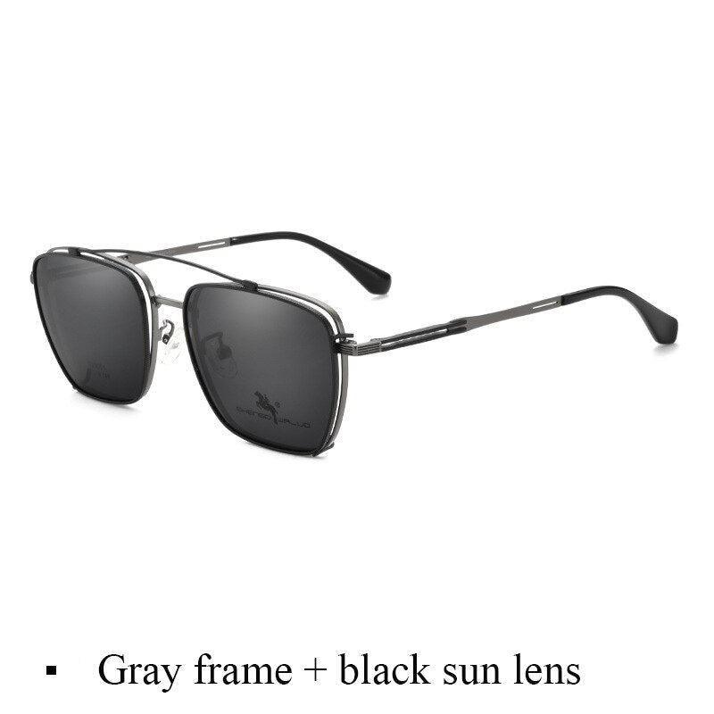 Bclear Men's Full Rim Square Alloy Frame Eyeglasses Clip On Polarized Sunglasses Zt95001 Sunglasses Bclear Gray  