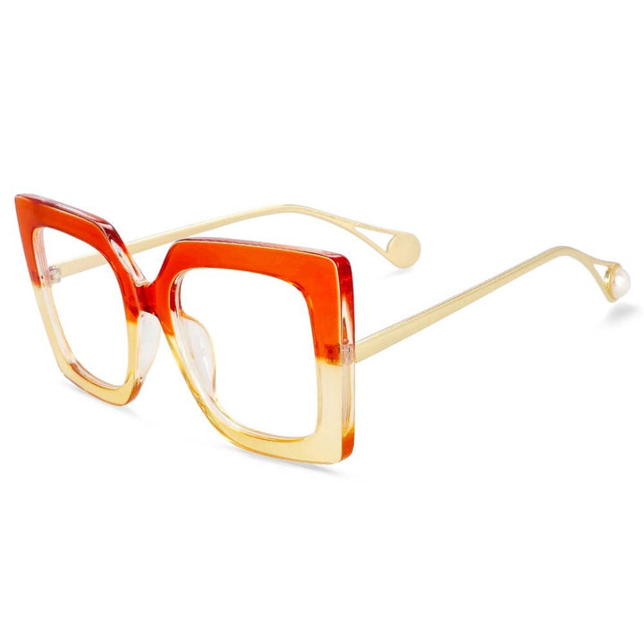 CCSpace Women's Oversized Square Cat Eye Resin Alloy Frame Eyeglasses 54242 Frame CCspace Orange China 