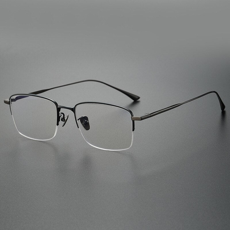 CCSpace Unisex Semi Rim Square Handcrafted Titanium Eyeglasses 55635 Semi Rim CCspace MatteBlakc China 