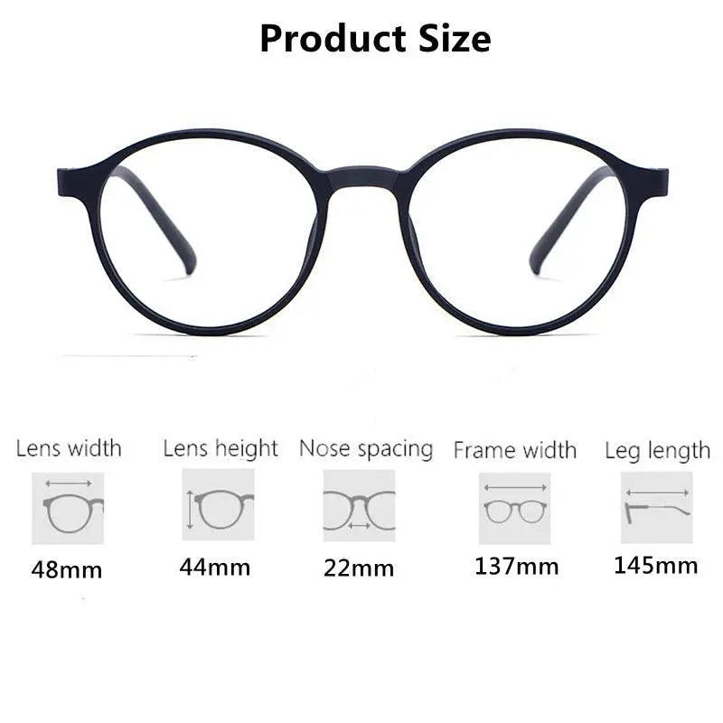 Yimaruili Men's Full Rim Round Rubber Titanium Anti-Blue Light Reading Glasses Y305 - Size Guide
