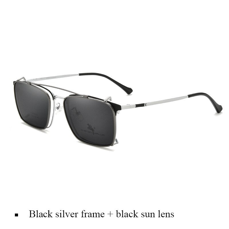 Bclear Men's Full Rim Square Alloy Frame Eyeglasses With Clip On Polarized Sunglasses Zt95004 Sunglasses Bclear Silver  
