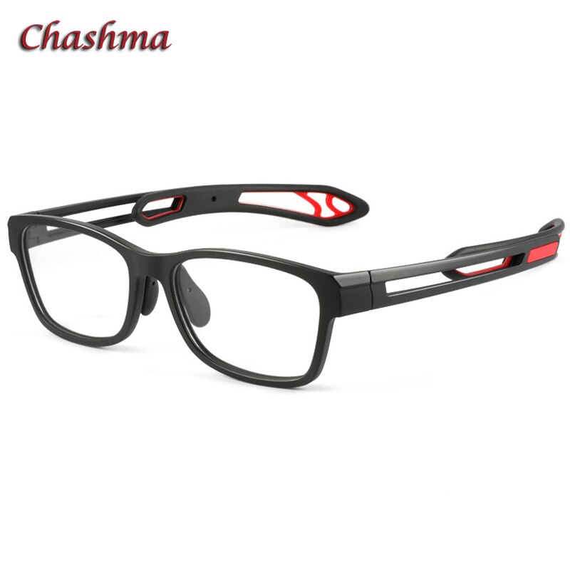 Chashma Men's Full Rim TR 90 Resin Titanium Square Sport Frame Eyeglasses 1927 Sport Eyewear Chashma Black Red  