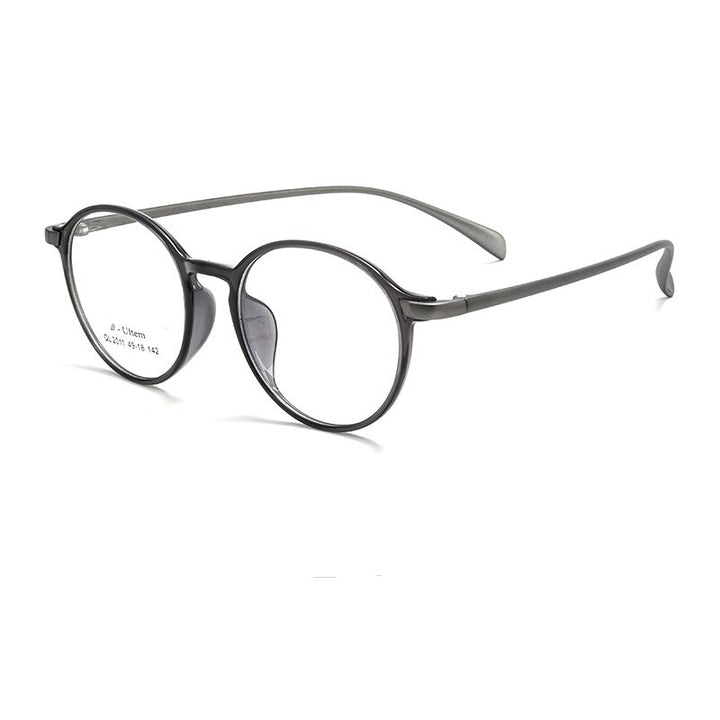 KatKani Unisex Full Rim Round Ultem Steel Eyeglasses 2011ql Full Rim KatKani Eyeglasses Black Gray  