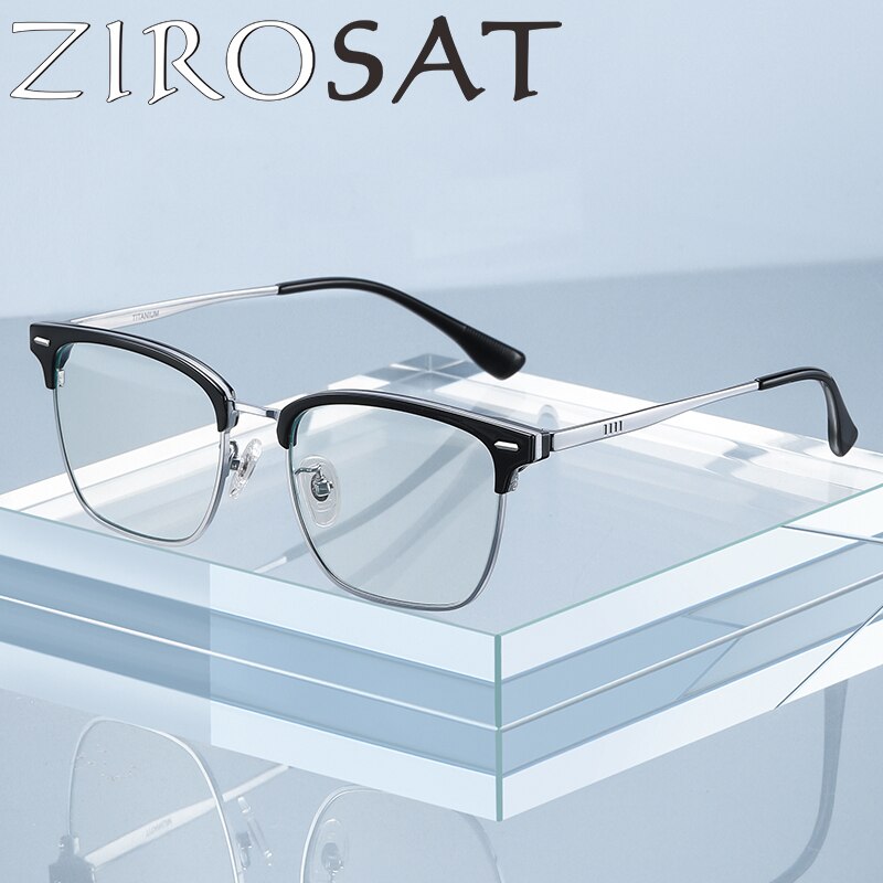 Zirosat Men's Full Rim Square Tr 90 Titanium Eyeglasses St6203 Full Rim Zirosat   