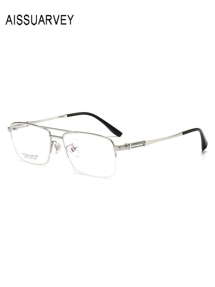 Aissuarvey Men's Large Semi Rim Square Titanium Frame Eyeglasses 8126 Semi Rim Aissuarvey Eyeglasses   