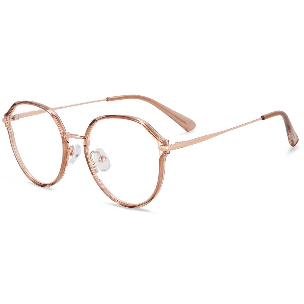 CCspace Women's Full Rim Irregular Round Alloy Eyeglasses 55336 Full Rim CCspace TransparentTea China 