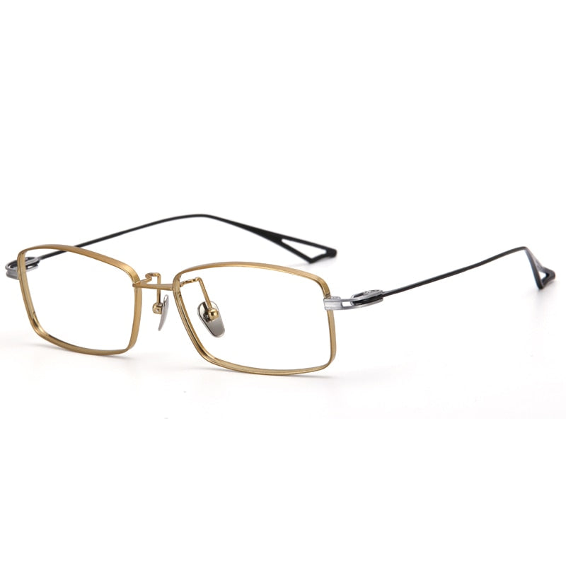 Muzz Men's Full Rim Rectangle Square Titanium Eyeglasses Done Full Rim Muzz Gold Black  