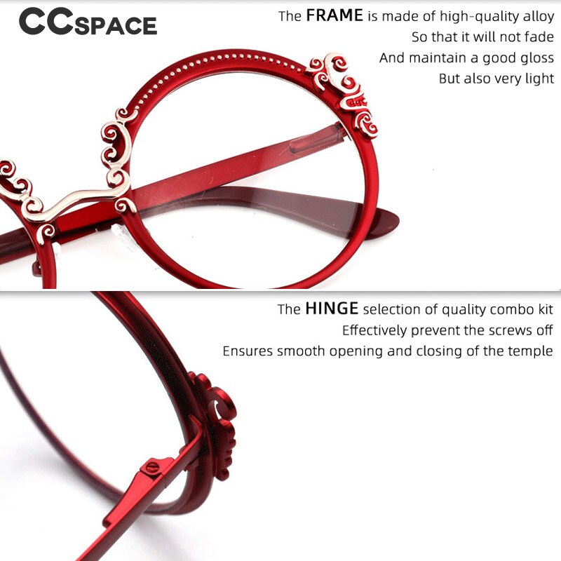 CCSpace Women's Full Rim Round Alloy Eyeglasses 53265 Full Rim CCspace   