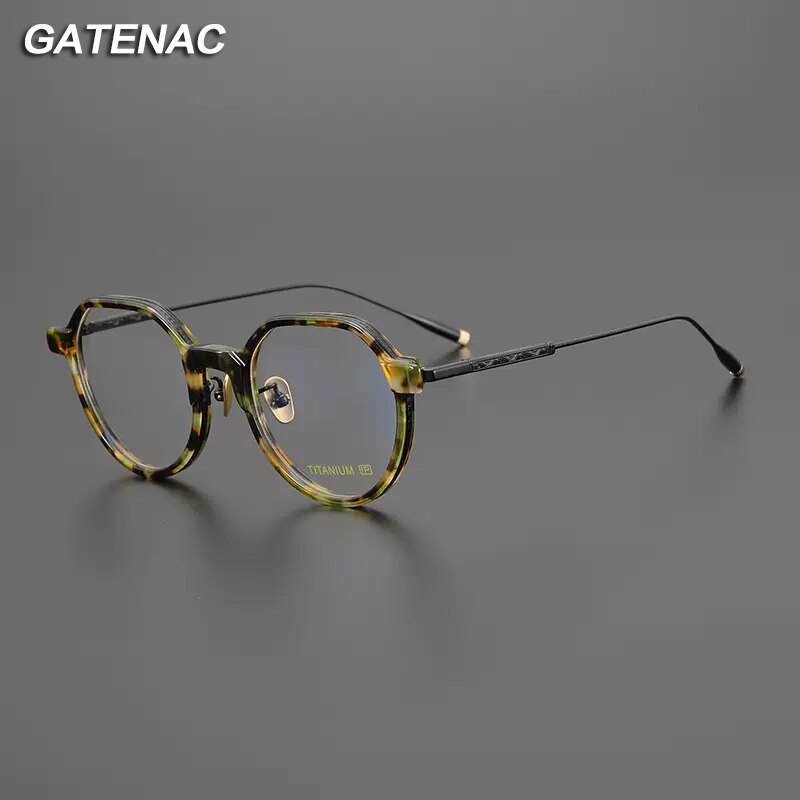 Gatenac Unisex Full Rim Flat Top Round Titanium Eyeglasses Gxyj1017 Full Rim Gatenac   