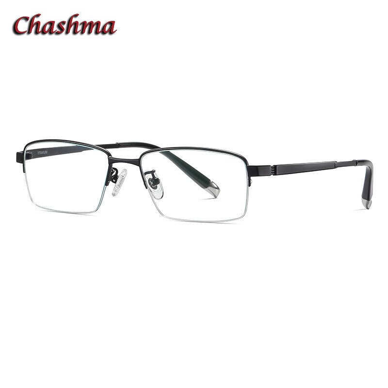 Chashma Ochki Men's Semi Rim Sqaure Titanium Eyeglasses 907 Semi Rim Chashma Ochki Black  