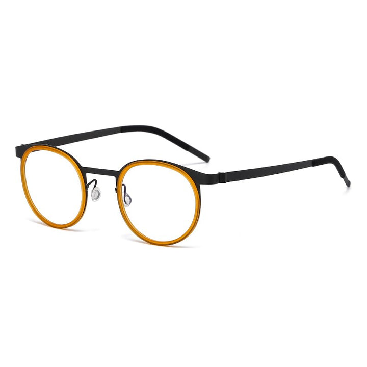 Reven Jate Unisex Full Rim Round Titanium Acetate Eyeglasses 9704 Full Rim Reven Jate yellow  