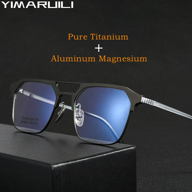 Yimaruili Men's Full Rim Square Double Bridge Aluminum Magnesium Titanium Eyeglasses 9204 Full Rim Yimaruili Eyeglasses   