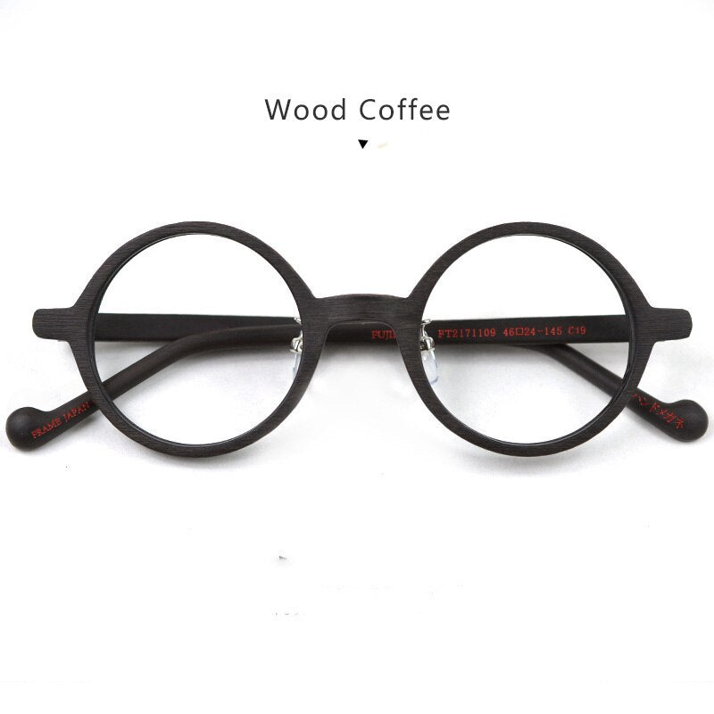 Hdcrafter Unisex Full Rim Round Wood Eyeglasses Ft21711109 Full Rim Hdcrafter Eyeglasses Coffee-C19  