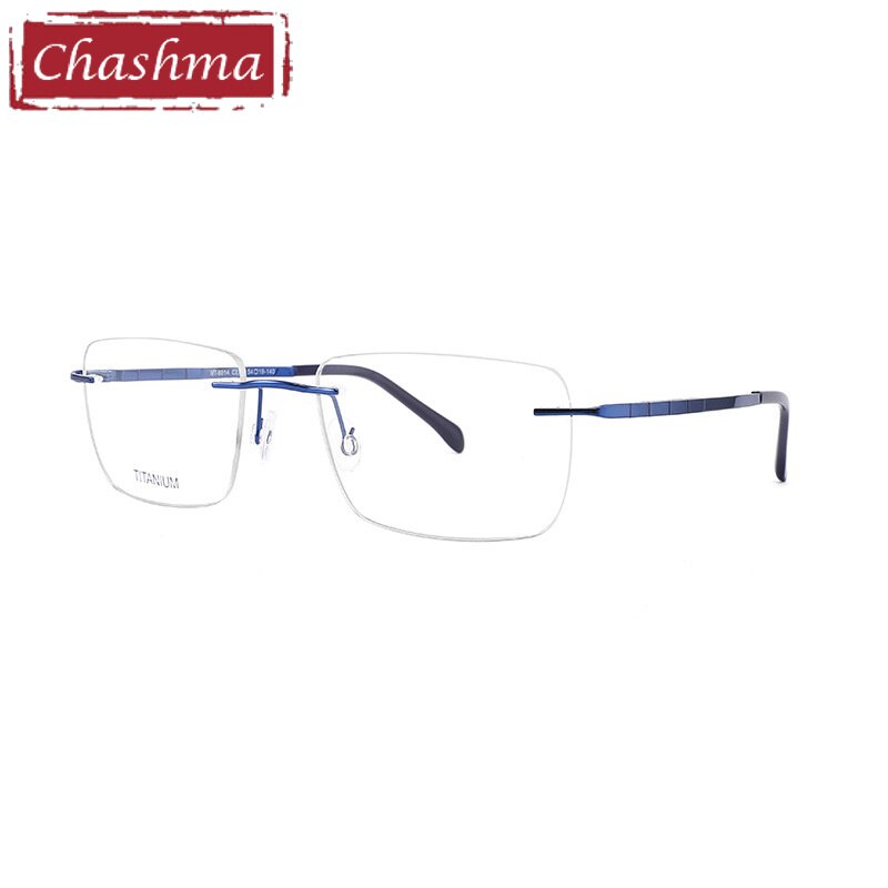 Chashma Ottica Unisex Rimless Square Titanium Eyeglasses 9014 Rimless Chashma Ottica Blue  