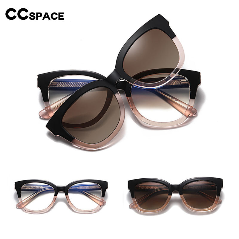 CCSpace Women's Full Rim Square Tr 90 Titanium Eyeglasses With Clip On Sunglasses 55109 Clip On Sunglasses CCspace   