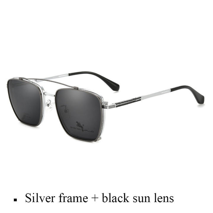 Bclear Men's Full Rim Square Alloy Frame Eyeglasses Clip On Polarized Sunglasses Zt95001 Sunglasses Bclear Silver  