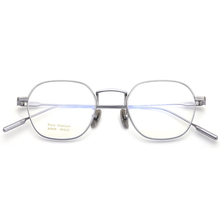 Muzz Men's Full Rim Square Hand Crafted Titanium Frame Eyeglasses 9.580804 Full Rim Muzz Silver  