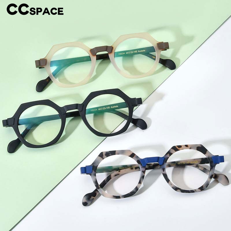 CCSpace Unisex Full Rim Irregular Round Acetate Eyeglasses 54700 Full Rim CCspace   