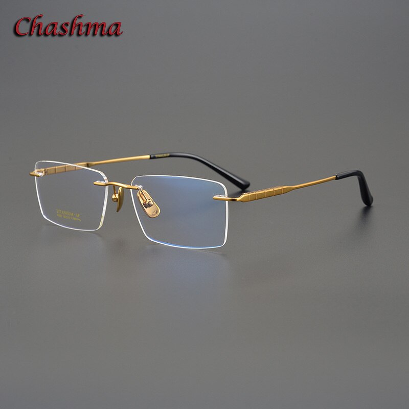 Chashma Ochki Men's Rimless Square Titanium Eyeglasses 91092 Rimless Chashma Ochki Gold  